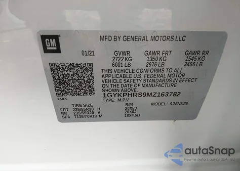 2021 Cadillac Xt6 Awd Sport z USA, uszkodzony, nr VIN 1GYKPHRS9MZ163782